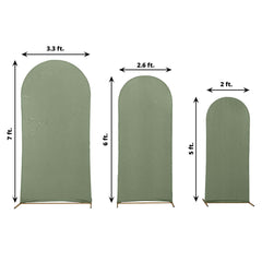 Set of 3 Matte Dusty Sage Green Spandex Fitted Chiara Backdrop Stand Cover For Round Top Wedding Arch - 5ft, 6ft, 7ft